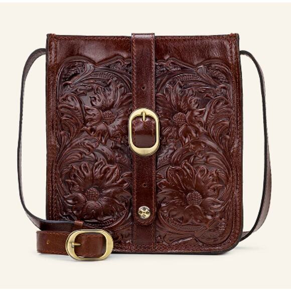 Patricia Nash Venezia Tooled Crossbody Pouch Messenger Bag in British Tan - Picture 2 of 14